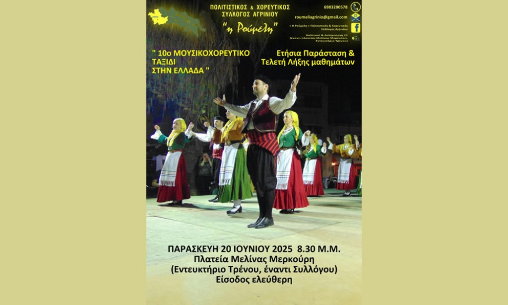 Χορευτικός Σύλλογος &quot;Η Ρούμελη&quot;: Παράσταση λήξης μαθημάτων στην πλατεία Μελίνας Μερκούρη (Τρένο) (Παρ 20/6/2025 20:30)