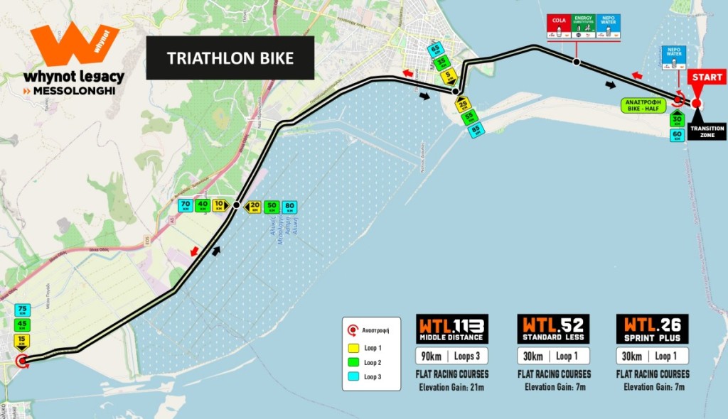 Ο χάρτης του Triathlon Bike του αγώνα WTL Messolonghi Legacy