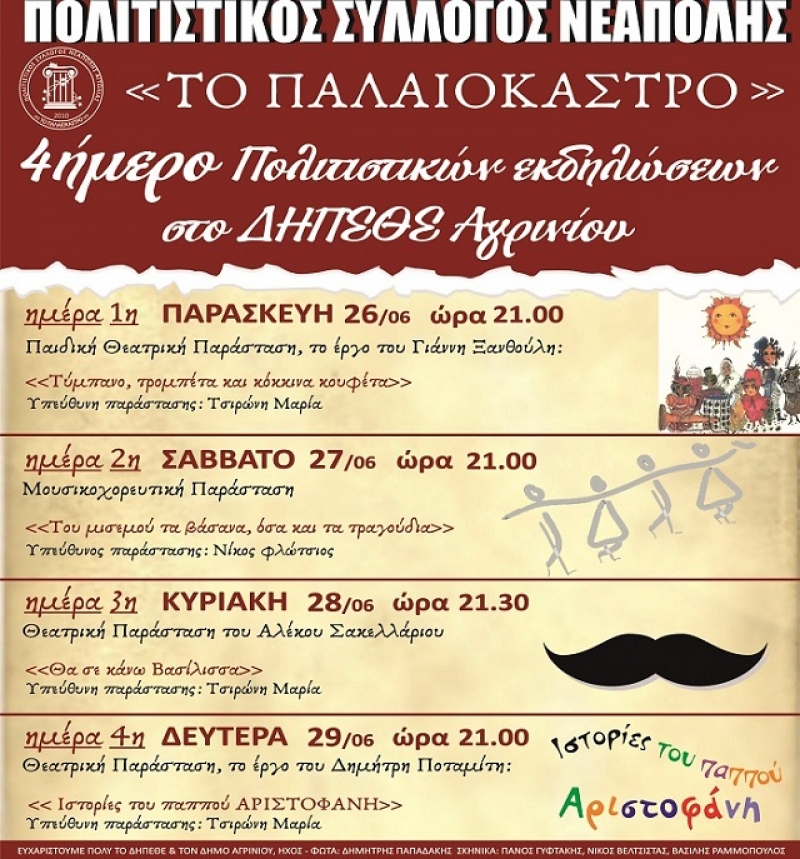 Πολιτιστικές Εκδηλώσεις από τον Πολιτιστικό Σύλλογο Νεάπολης “Το Παλαιόκαστρο”
