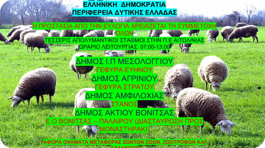 Έναρξη λειτουργίας σταθμών απολύμανσης για την ευλογιά των αιγοπροβάτων στις τρεις Περιφερειακές Ενότητες