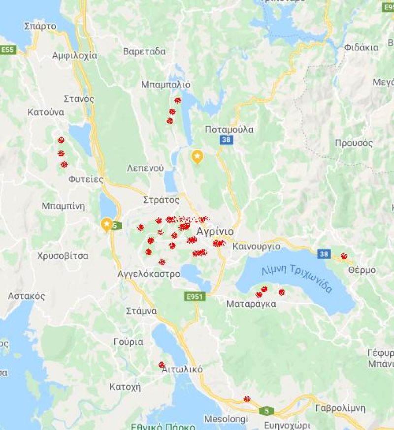 Ενδεικτικός χάρτης της αγροτικής γης που είχαν αρπάξει οι Οθωμανοί στην Αιτωλοακαρνανία πριν το 1821