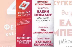 Η Κεντρική εκδήλωση του 47ου Φεστιβάλ της ΚΝΕ και του “Οδηγητή” στο Αγρίνιο (Σαβ 11/9/2021)